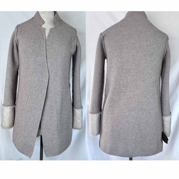 LOVE TOKEN Women Medium Light Gray Knit Faux Fur Trim GINNY Belted Cardigan EUC - Picture 8 of 9